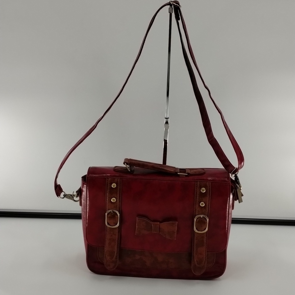 ECOSUSI faux leather red and tan satchel with removable crossbody strap - Picture 5 of 14